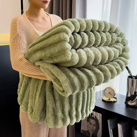 Solid Color Thickened Wide Striped Multifunctional Blanket Can Be Used as Bed Sheet Cover Blanket, Nap Blanket, Pet Blanket