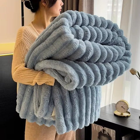 Solid Color Thickened Wide Striped Multifunctional Blanket Can Be Used as Bed Sheet Cover Blanket, Nap Blanket, Pet Blanket