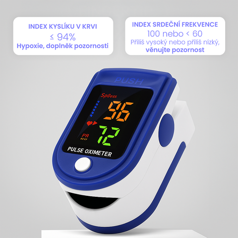 Certifikovaný prstový pulzní oxymetr na prst s LED displejem