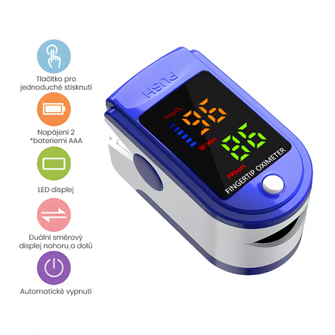 Certifikovaný prstový pulzní oxymetr na prst s LED displejem
