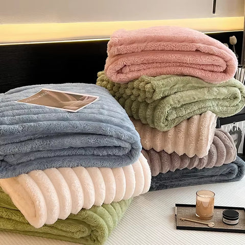 Solid Color Thickened Wide Striped Multifunctional Blanket Can Be Used as Bed Sheet Cover Blanket, Nap Blanket, Pet Blanket