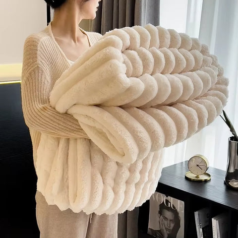 Solid Color Thickened Wide Striped Multifunctional Blanket Can Be Used as Bed Sheet Cover Blanket, Nap Blanket, Pet Blanket