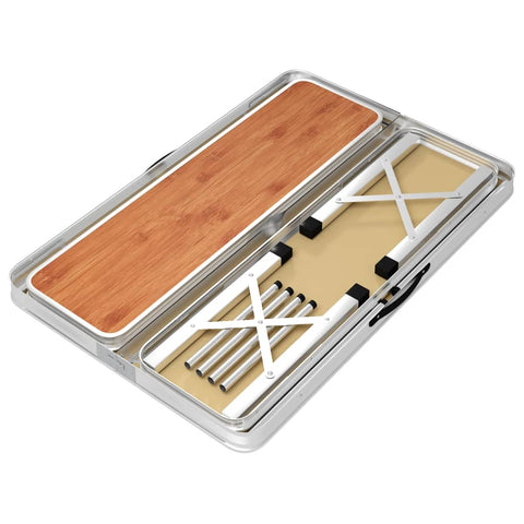 Skládací kempingový stůl se 2 lavicemi hliník hnědý