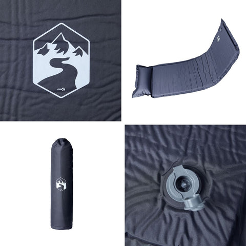 Samonafukovací kempingová matrace s polštářem, 1 osoba - šedá