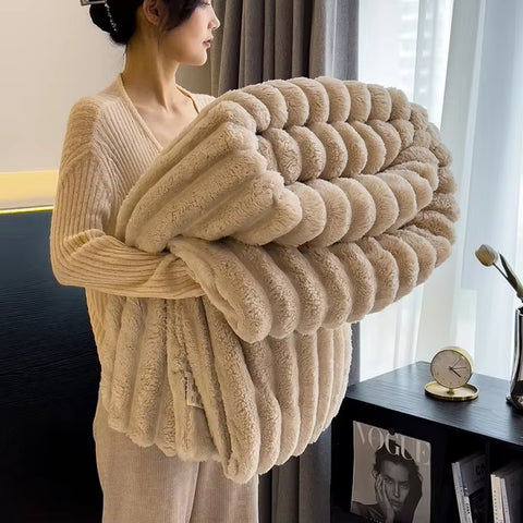 Solid Color Thickened Wide Striped Multifunctional Blanket Can Be Used as Bed Sheet Cover Blanket, Nap Blanket, Pet Blanket