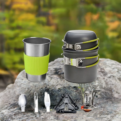 Přenosná kempingová sada vařiče a nádobí