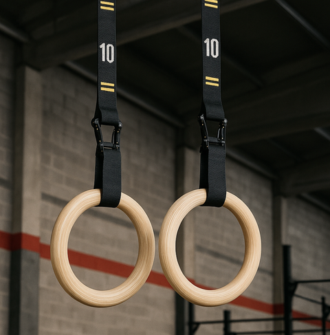 Dřevěné gymnastické kruhy – Závěsné kruhy na cvičení pro kalisteniku, crossfit a silový trénink