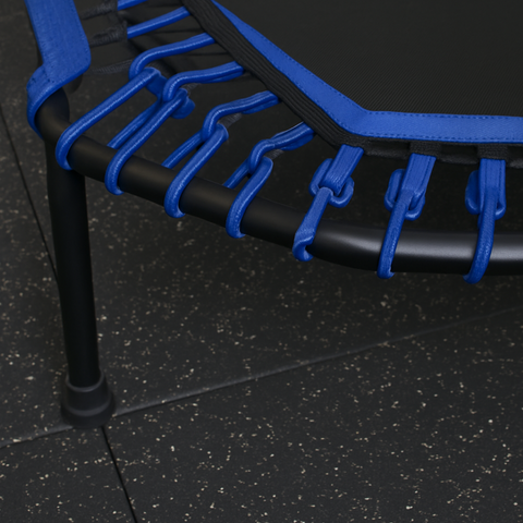 Modrá hexagonální fitness trampolína s držadlem – 40" mini trampolína na skákání bez sítě