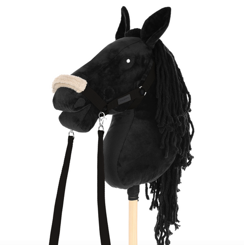 Skippi ohlávka pre Hobby Horse - oťaže a 2 odnímateľné fleece kryty - čierna