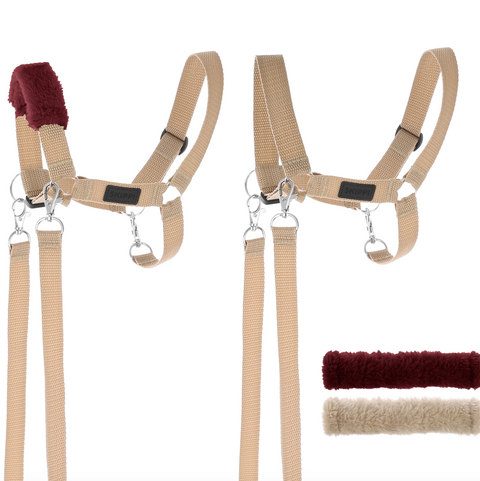 Skippi ohlávka pre Hobby Horse - oťaže a 2 odnímateľné fleece kryty - čierna