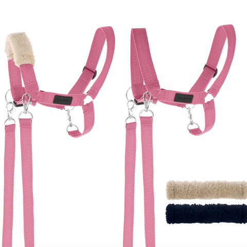 Skippi ohlávka pre Hobby Horse - oťaže a 2 odnímateľné fleece kryty - čierna