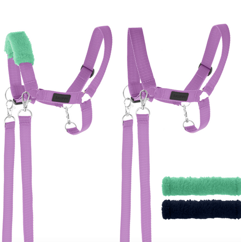 Skippi ohlávka pre Hobby Horse - oťaže a 2 odnímateľné fleece kryty - čierna