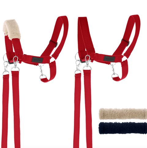 Skippi ohlávka pre Hobby Horse - oťaže a 2 odnímateľné fleece kryty - čierna