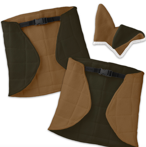 Obojstranná deka a ušné chrániče Skippi pre Hobby Horse - béžová a olivová