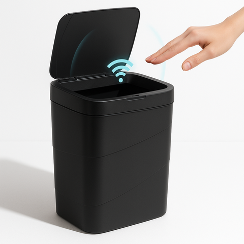 Inteligentní bezdotykový koš na odpadky 14L – automatický senzor, karbonový filtr, ultra tichý provoz, moderní černý design