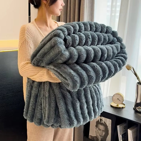 Solid Color Thickened Wide Striped Multifunctional Blanket Can Be Used as Bed Sheet Cover Blanket, Nap Blanket, Pet Blanket