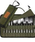 Outdoor Camping Cutlery Storage Bag Portable Roll up Pouch Bag Cutlery Storage Water Resistant Case for Forks Spoons Chopstick