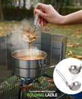 Stainless Steel Soup Ladle Slotted Spoon with Folding Portable Handle Super Light Hot Pot Soup Spoon for Camping Hiking