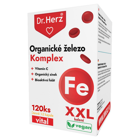 Dr. Herz Organický komplex železa + vitamín C + organický zinek + folát tobolky 120 ks XXL