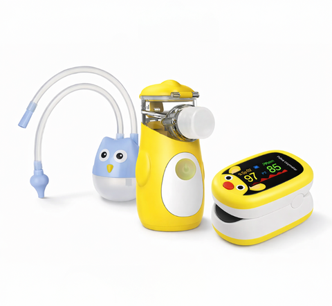 Dětský zdravotní balíček: oxymetr + inhalátor + manuální odsávačka hlenu