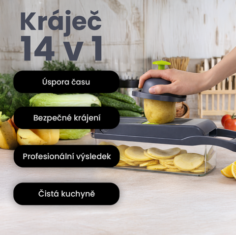 Jedinečný multifunkční kráječ zeleniny 14v1 s nádobou