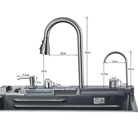 304 Stainless Steel Kitchen Waterfall Sink Digital Display Large Single Sink Dish Basin Sink with Multifunction Touch Waterfall