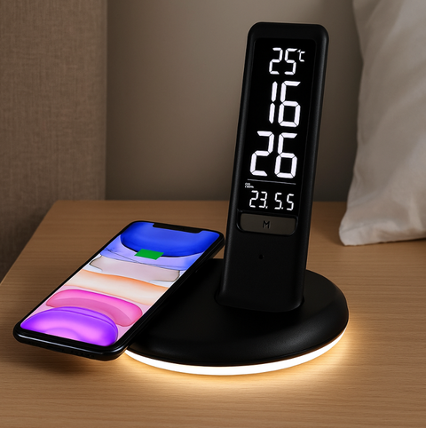 Čierna LED lampa RETLUX RTL 204 s Qi nabíjaním