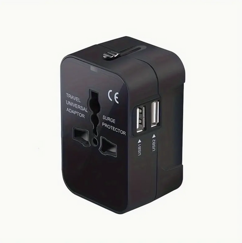 Univerzální cestovní adaptér s USB – černý