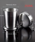 Skladací nerezový pohár 250 ml s uzavíratelným víčkem
