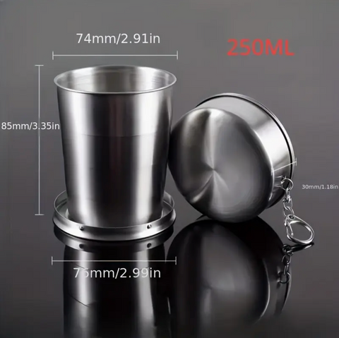 Skladací nerezový pohár 250 ml s uzavíratelným víčkem