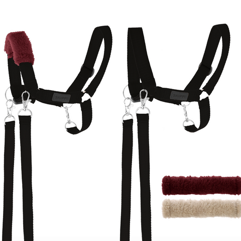 Skippi ohlávka pre Hobby Horse - oťaže a 2 odnímateľné fleece kryty - čierna