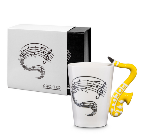 Hudební hrnek (saxofon) + různé varianty