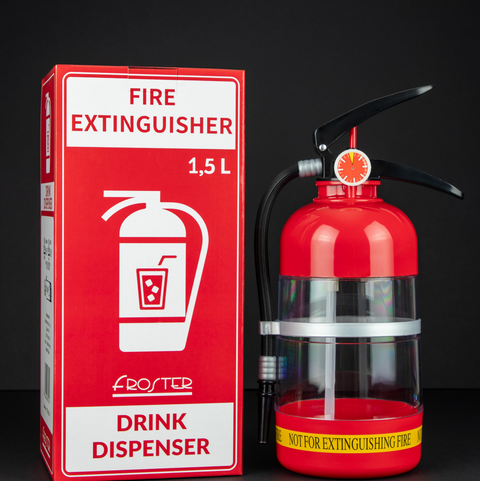 Originální dávkovač nápojů ve tvaru hasicího přístroje