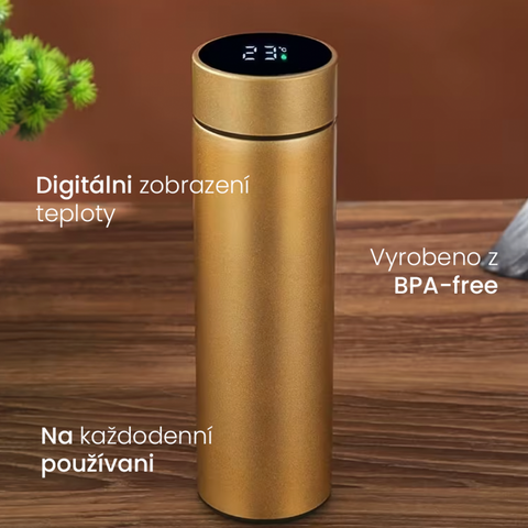Nejtrvácnejší maxi termoska s digitálním displejem zlatá