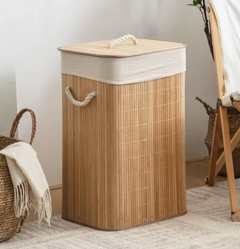 Velký bambusový koš na prádlo s víkem – přírodní design a praktické zpracování pro vaši ložnici, koupelnu nebo prádelnu