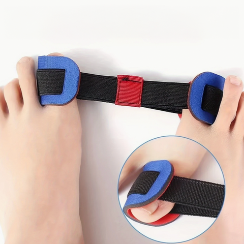 Elastická páska pro roztažení palců - Modro-červená páska pro pohodlné nošení a korekci palců