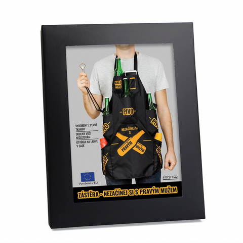 Praktická zástěra pro pravého muže s kapsami a otvírákem (CZ)