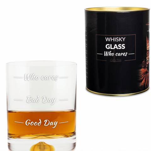 Sklenice na whisky Who Cares – originální dárek pro muže s humorem