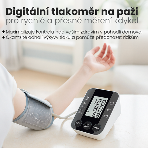 Spolehlivý domácí digitální tlakoměr na paži