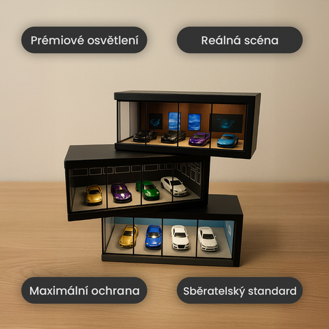 1/64 Vitrína na modely aut s LED osvětlením