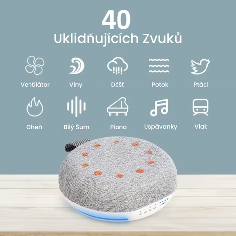 Stylový přenosný přístroj na bílý šum se 40 zvuky