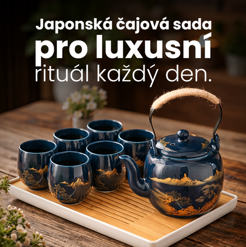Luxusní japonská keramická čajová sada Black Harmony – konvička + 6 šálků