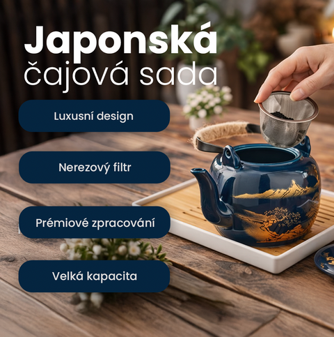 Luxusní japonská keramická čajová sada Black Harmony – konvička + 6 šálků
