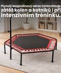 Červená hexagonální fitness trampolína s madlem