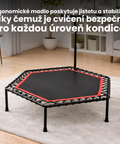 Červená hexagonální fitness trampolína s madlem