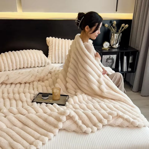 Solid Color Thickened Wide Striped Multifunctional Blanket Can Be Used as Bed Sheet Cover Blanket， Nap Blanket， Pet Blanket